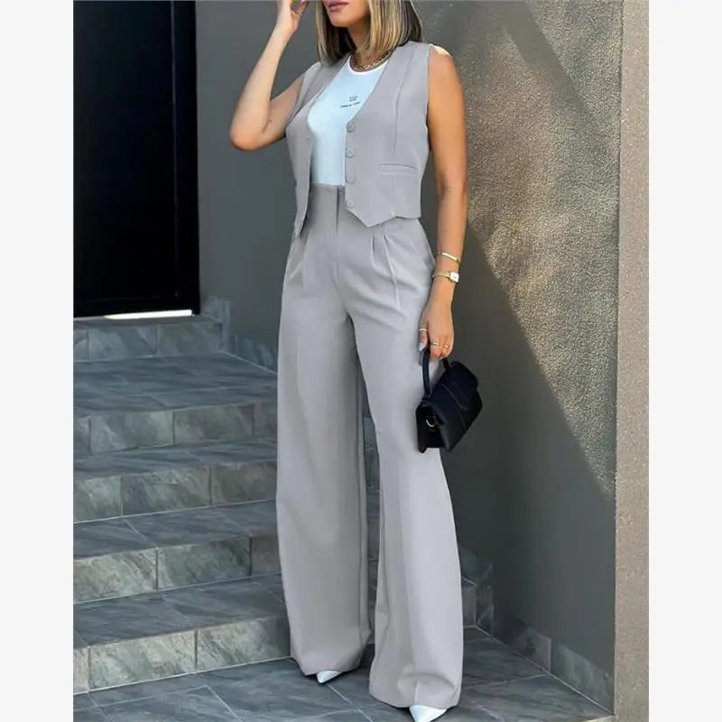Vest & Wide-Leg Trouser Suit Set - view 2