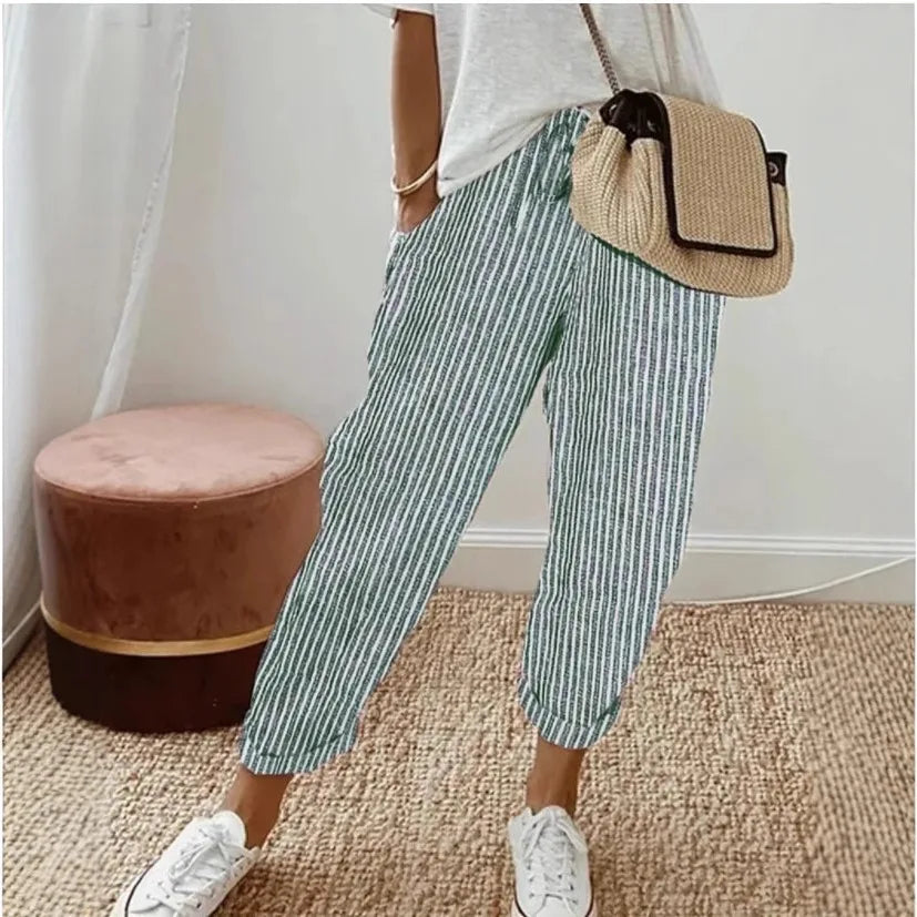 Striped Drawstring Casual Pants - view 4
