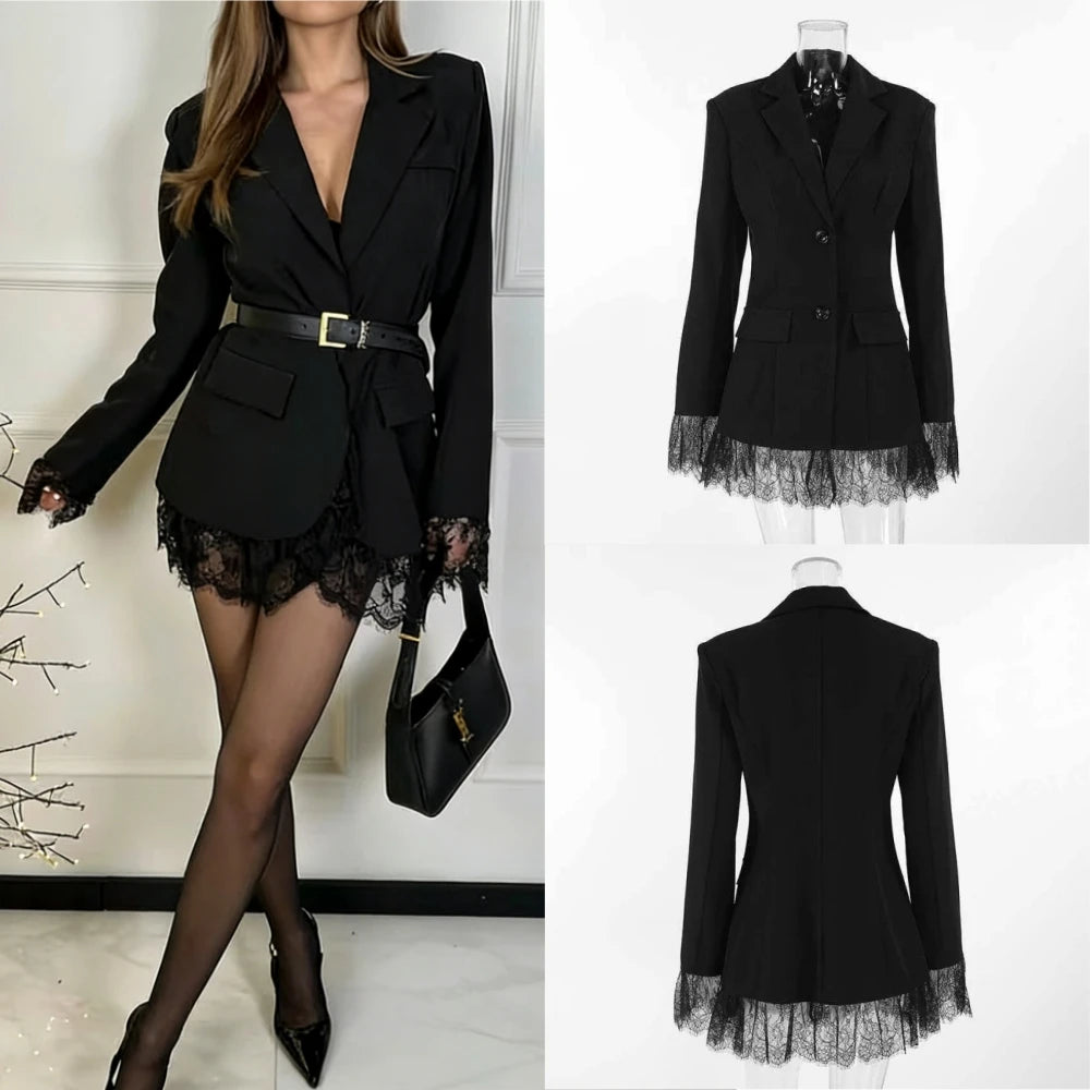Lace-Hem Slim Blazer
