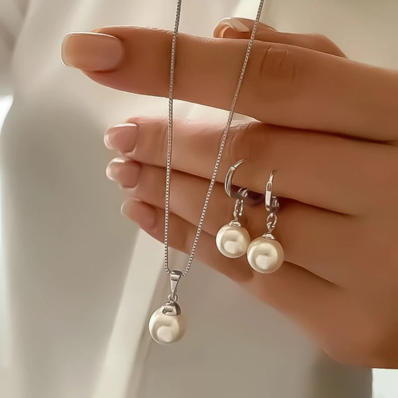 Pearl Pendant Necklace & Earring Set - view 6