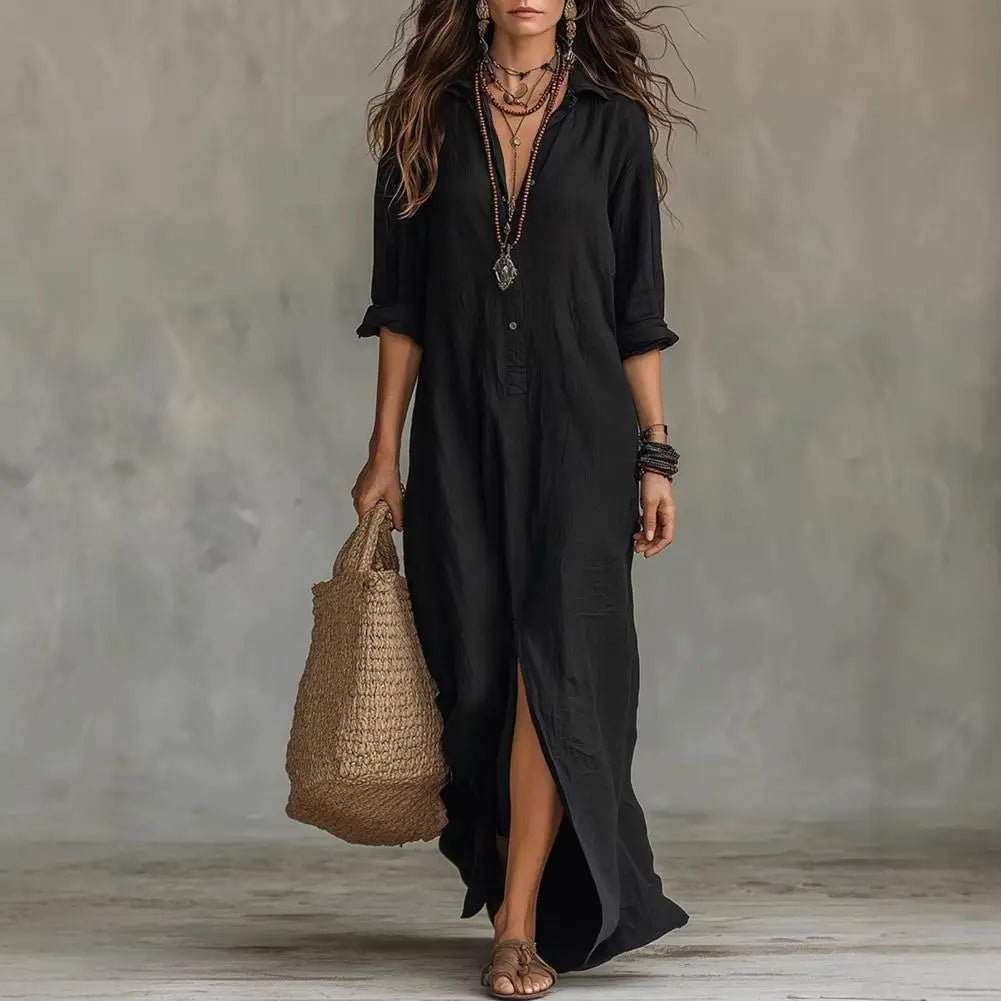 Long-Sleeve Button Maxi Shirt Dress - view 5