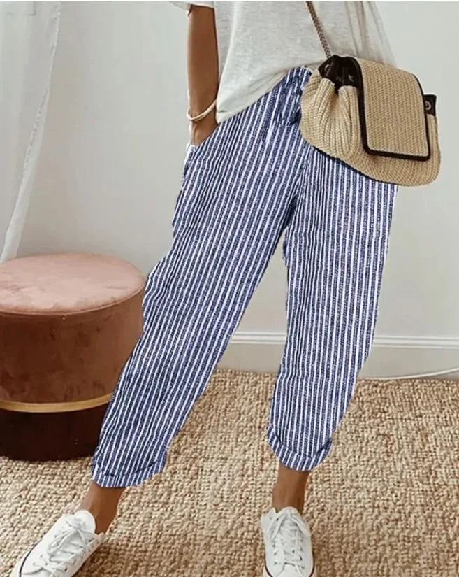 Striped Drawstring Casual Pants - view 9