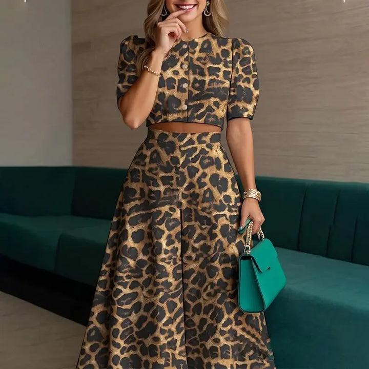 Puff-Sleeve Crop Top & Wide-Leg Pants Set - view 2