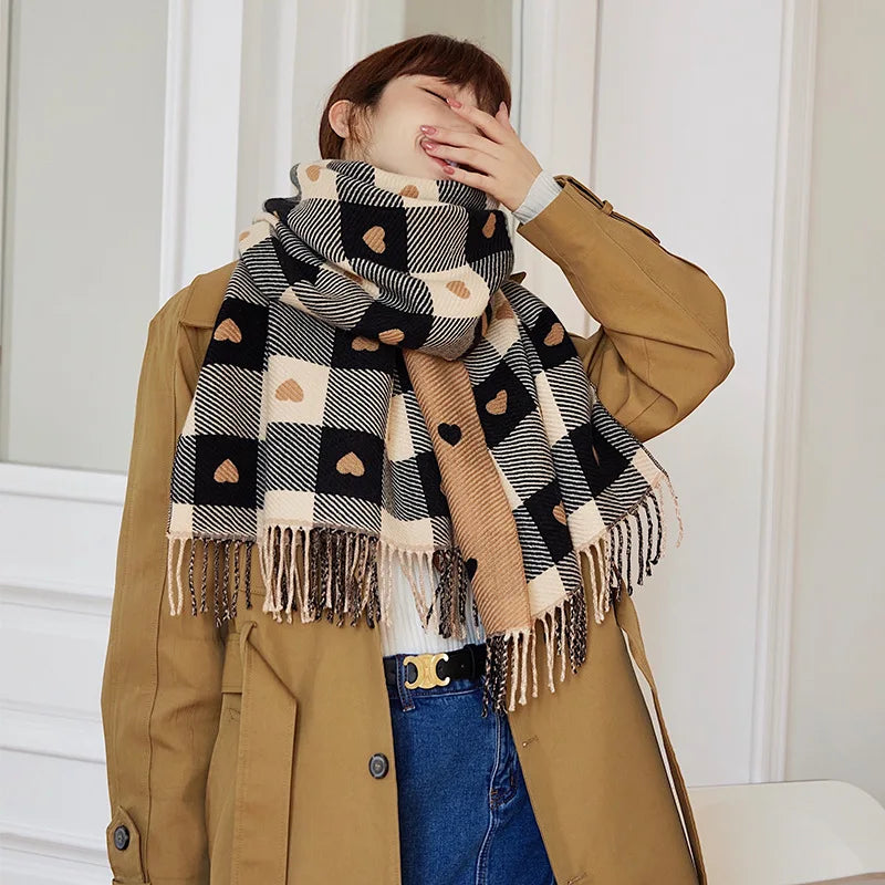 Heart-Shaped Plaid Blanket Scarf - view 4