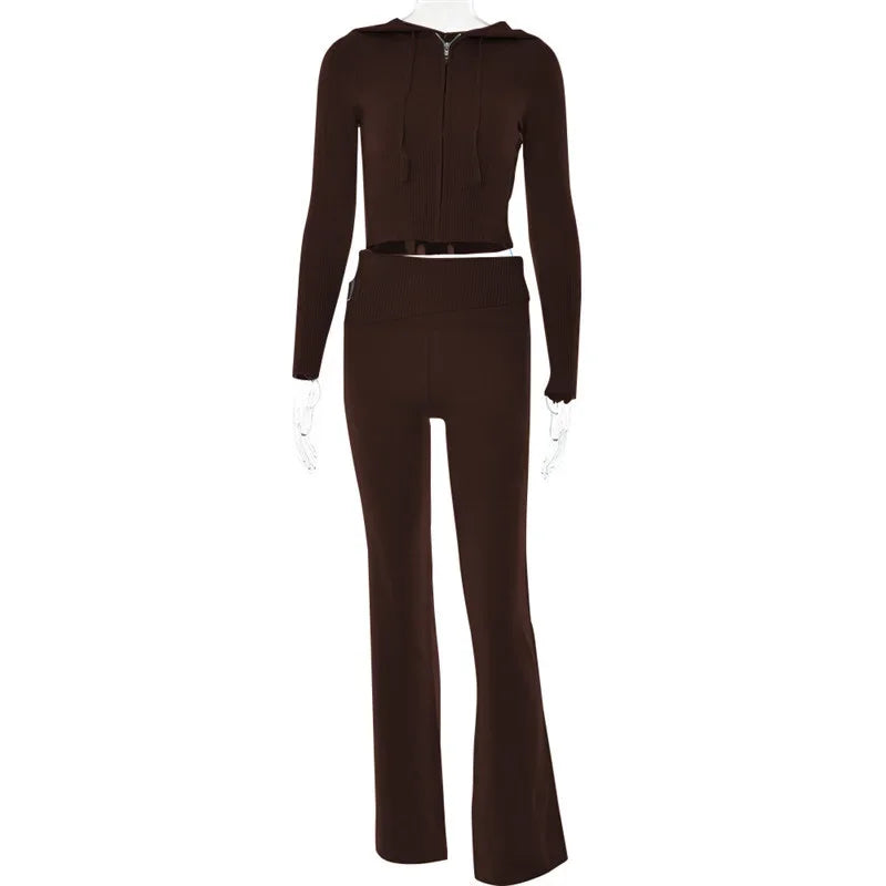 Ribbed Knit Hooded Two-Piece Set - view 12