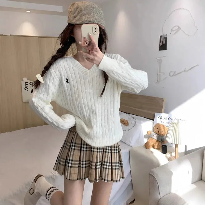 Tasseled Embroidered V-Neck Sweater