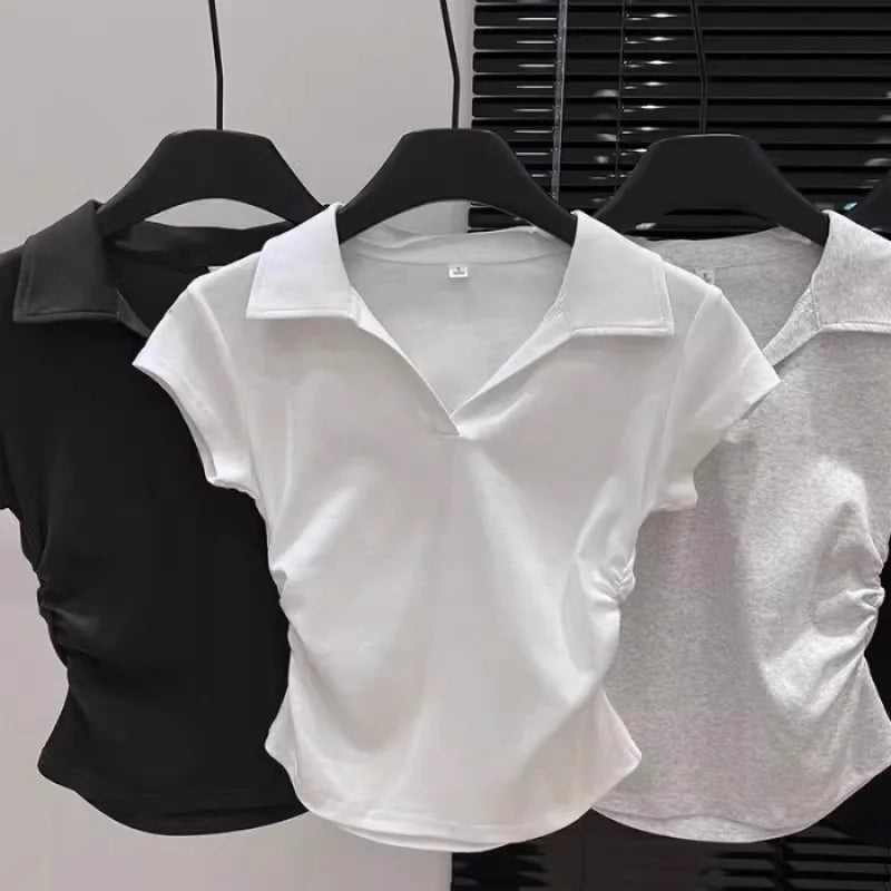 Skinny Cotton Polo Crop Top - view 2