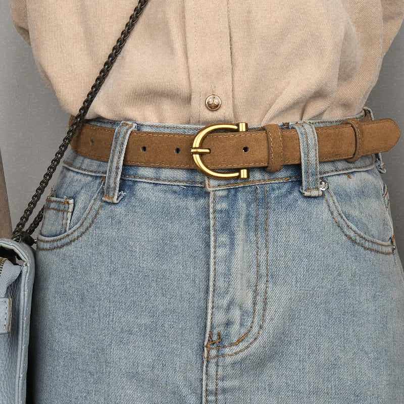 Suede Gold-Buckle Leather Belt - view 6