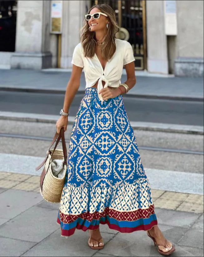 Printed Boho Swing Midi Skirt - view 6
