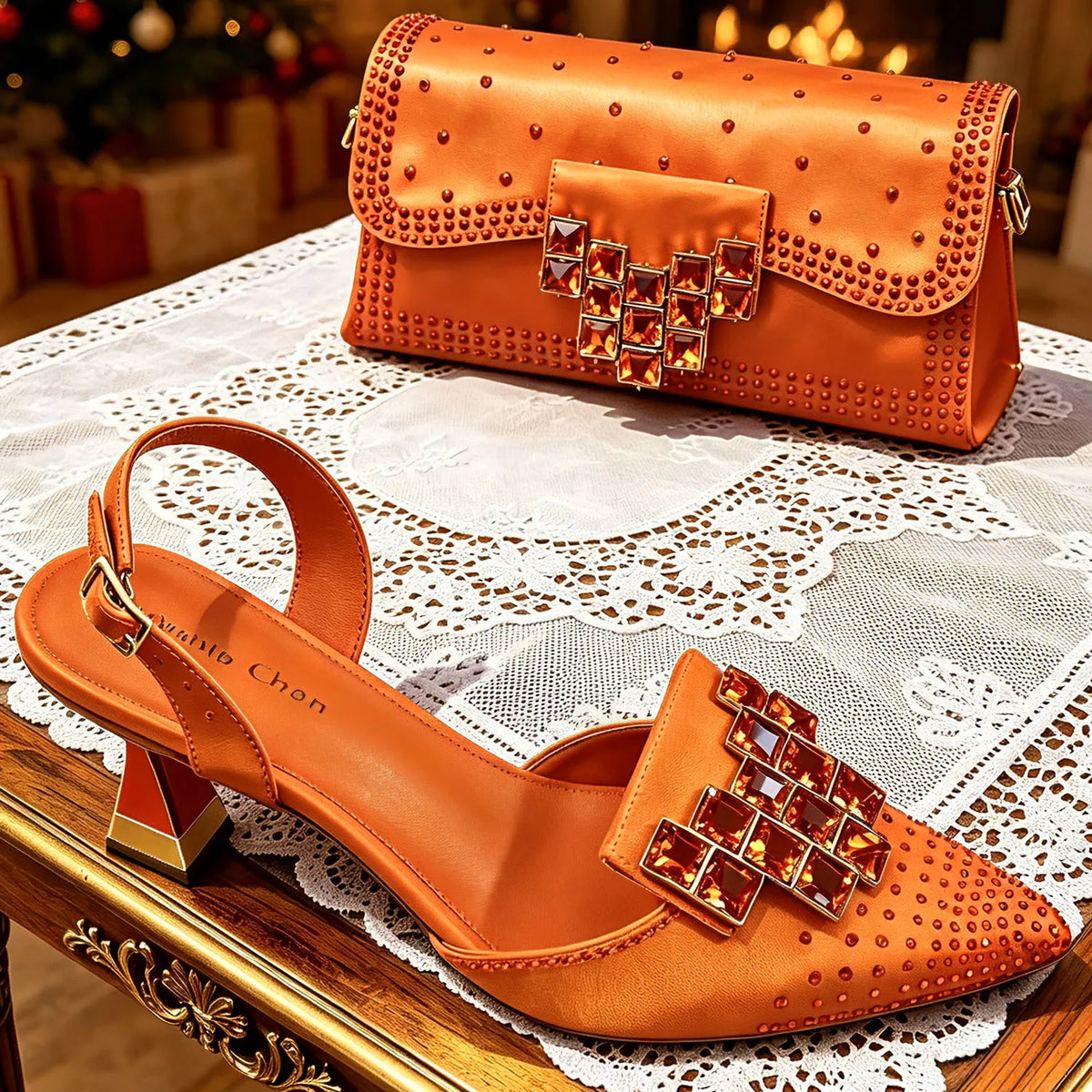 Rhinestone Pointed-Toe Heels & Bag Set - view 10