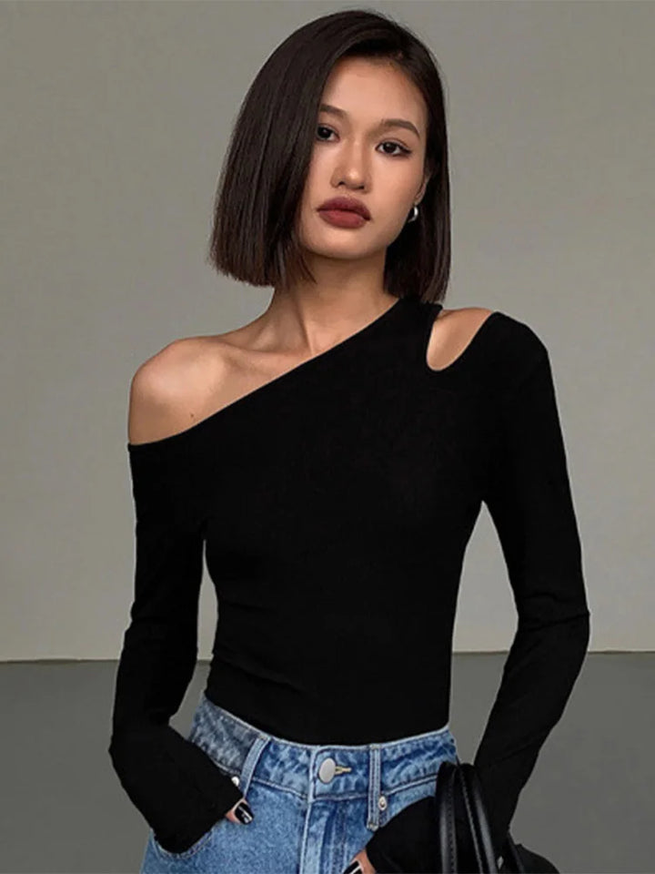 Skew-Collar Off-Shoulder Crop Tee