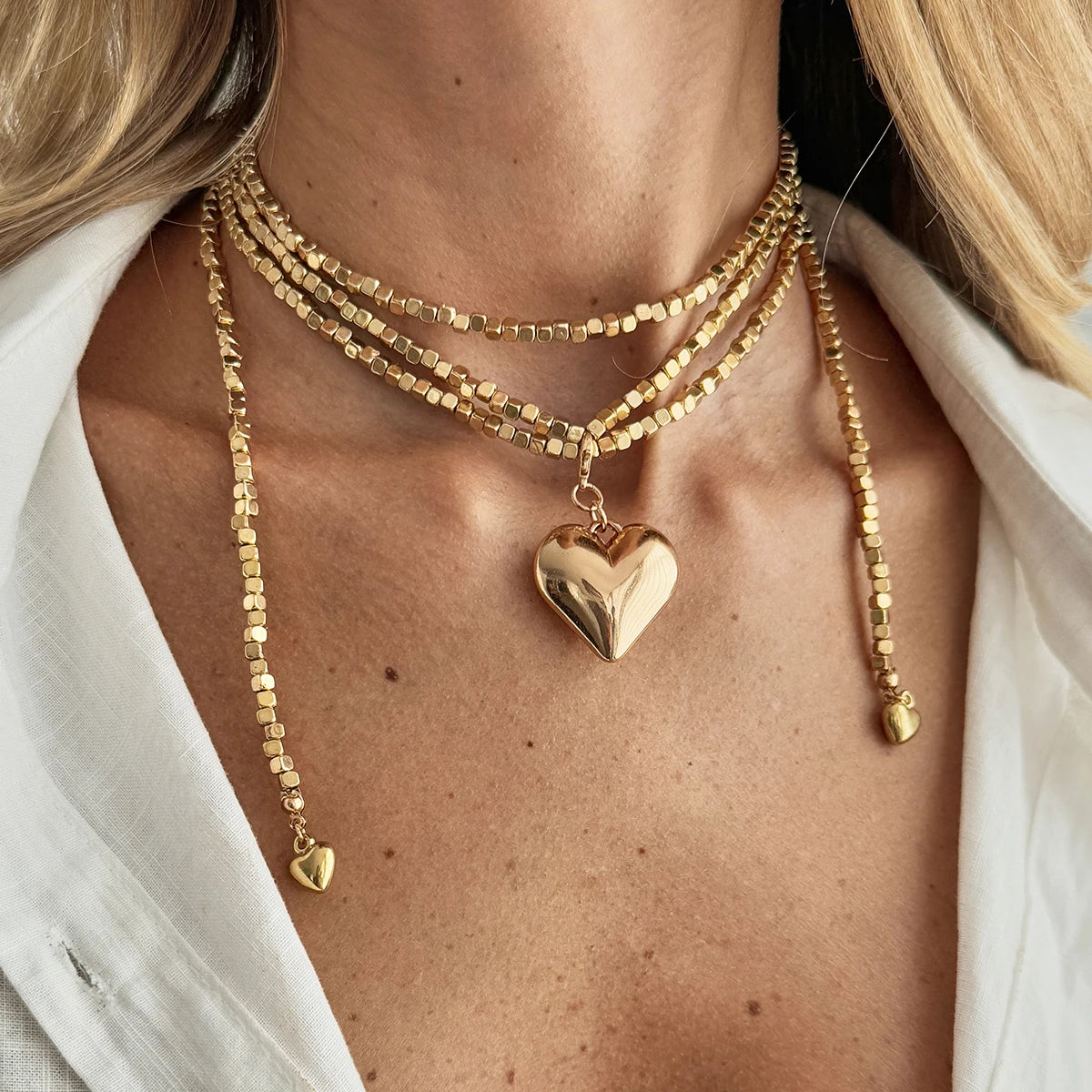 Beaded Heart Pendant Chain Necklace - view 2
