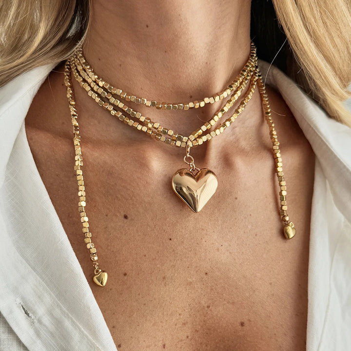 Beaded Heart Pendant Chain Necklace - view 2