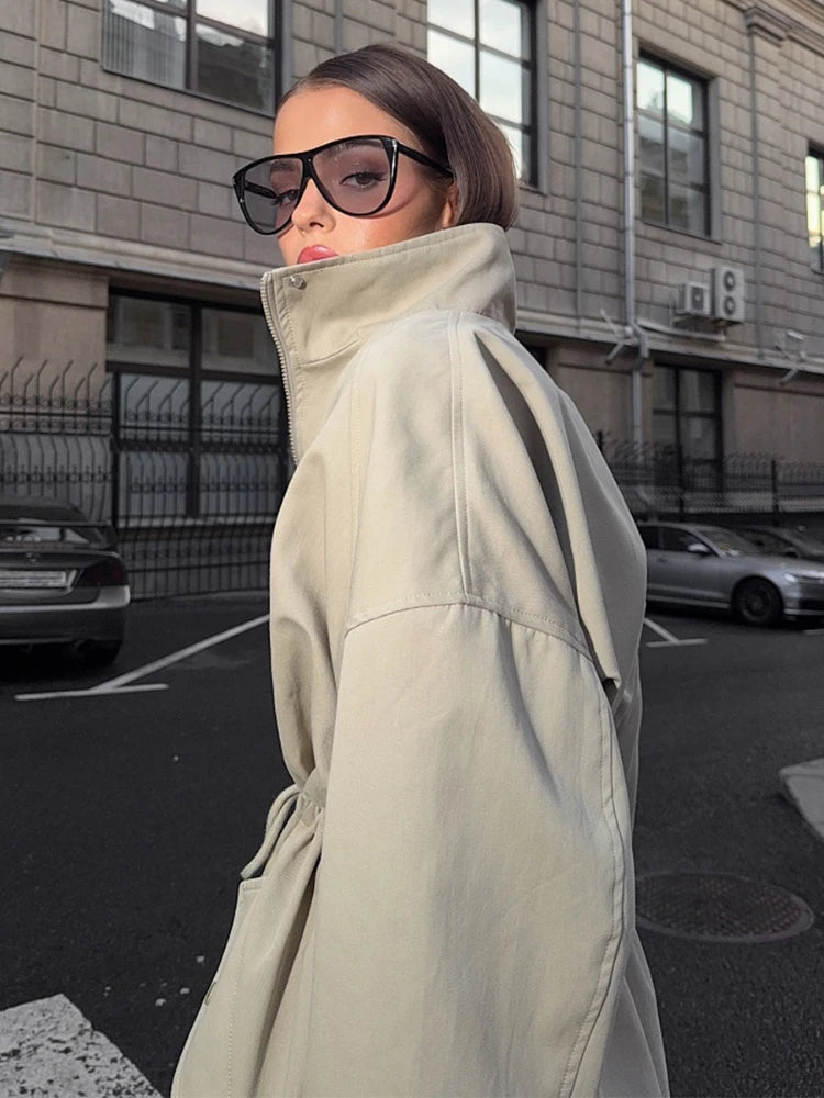 Lace-Up Stand-Collar Trench Jacket - view 2