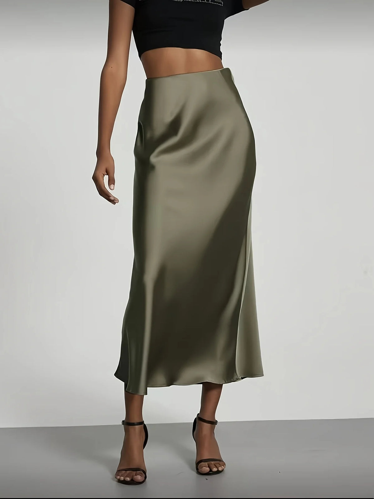 High-Waist Satin Midi Skirt - view 4