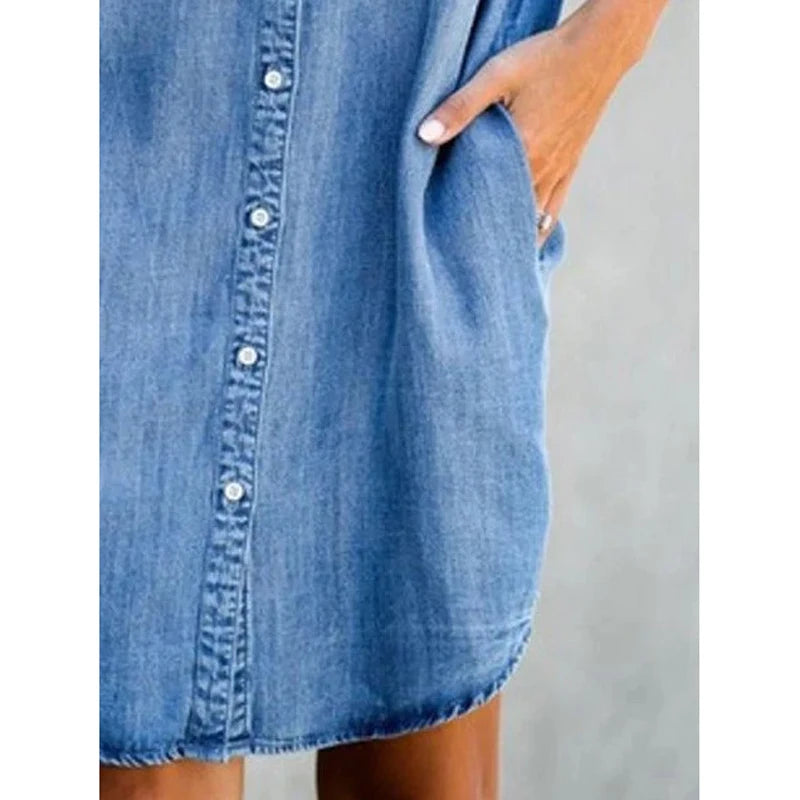 Single-Breasted Denim Shirt Dress - view 3