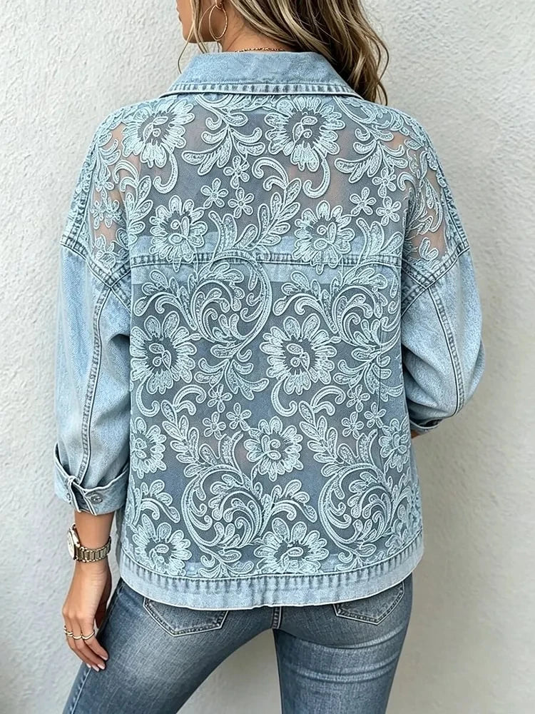 Sheer Lace Faux-Denim Jacket - view 4