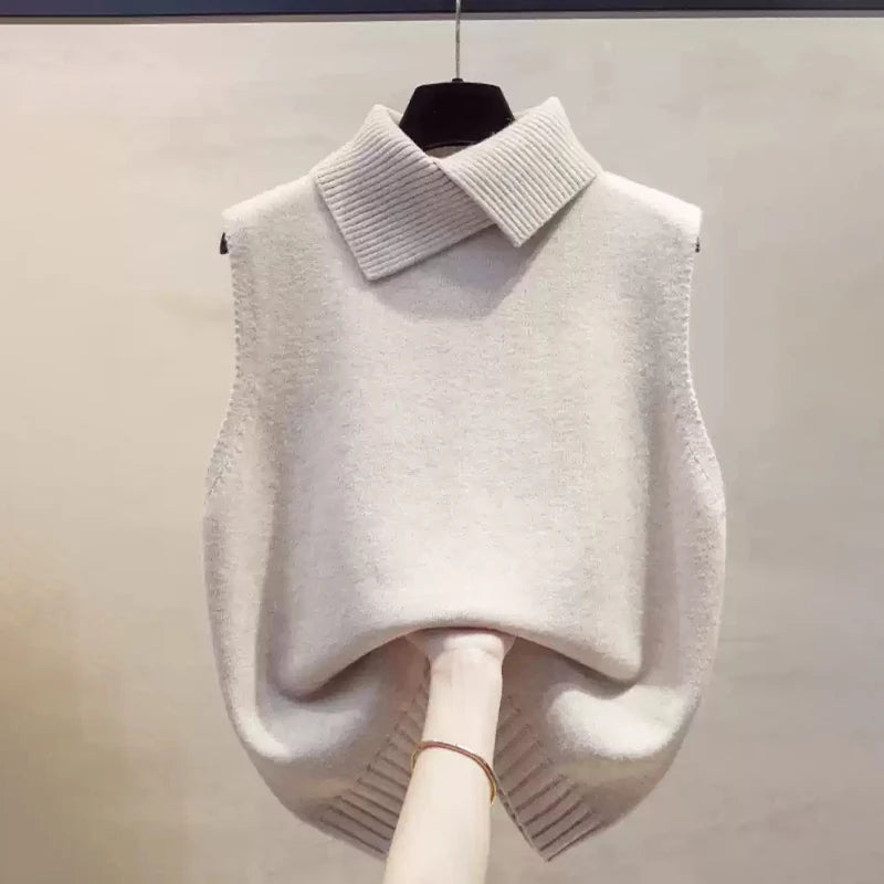Lapel Sleeveless Knit Vest - view 3