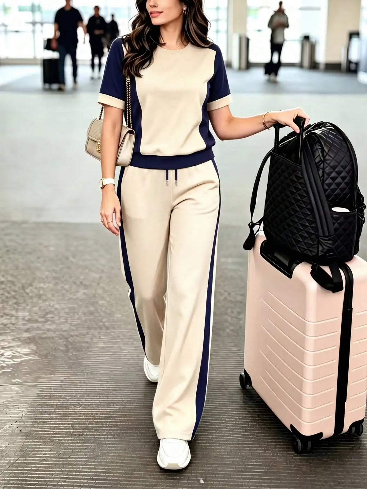 Color-Block Crew Neck Tee & Pants Set - view 2
