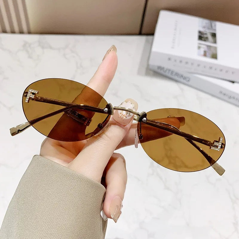 Rimless Diamond-Cut Oval Sunglasses - view 12