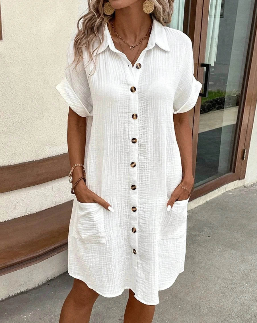 V-Neck Three-Quarter Sleeve Mini Dress