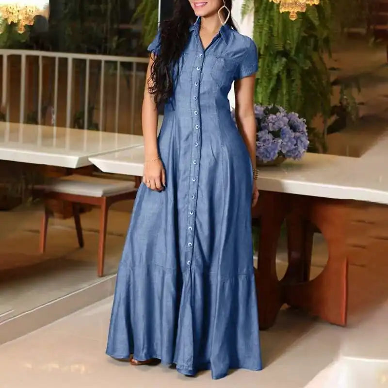 Button-Front Collared Maxi Dress - view 7