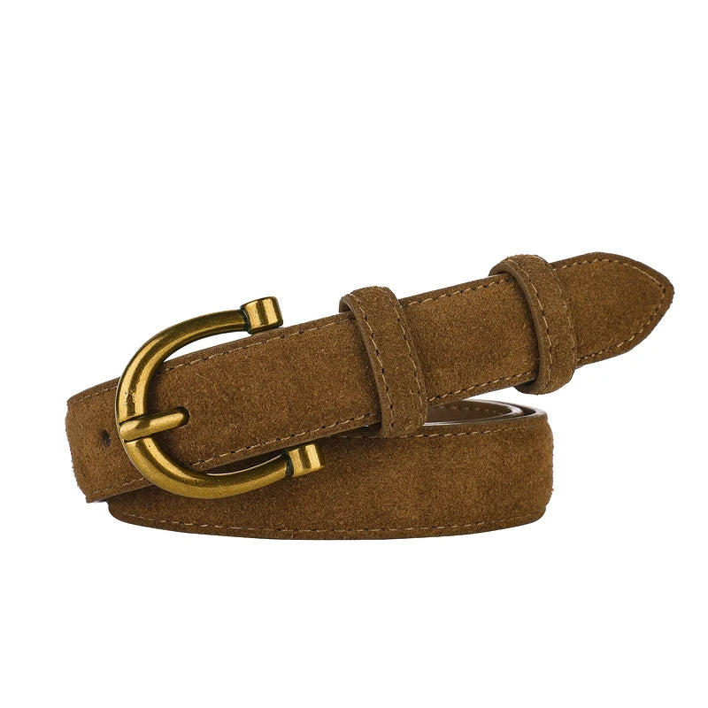 Suede Gold-Buckle Leather Belt - view 8