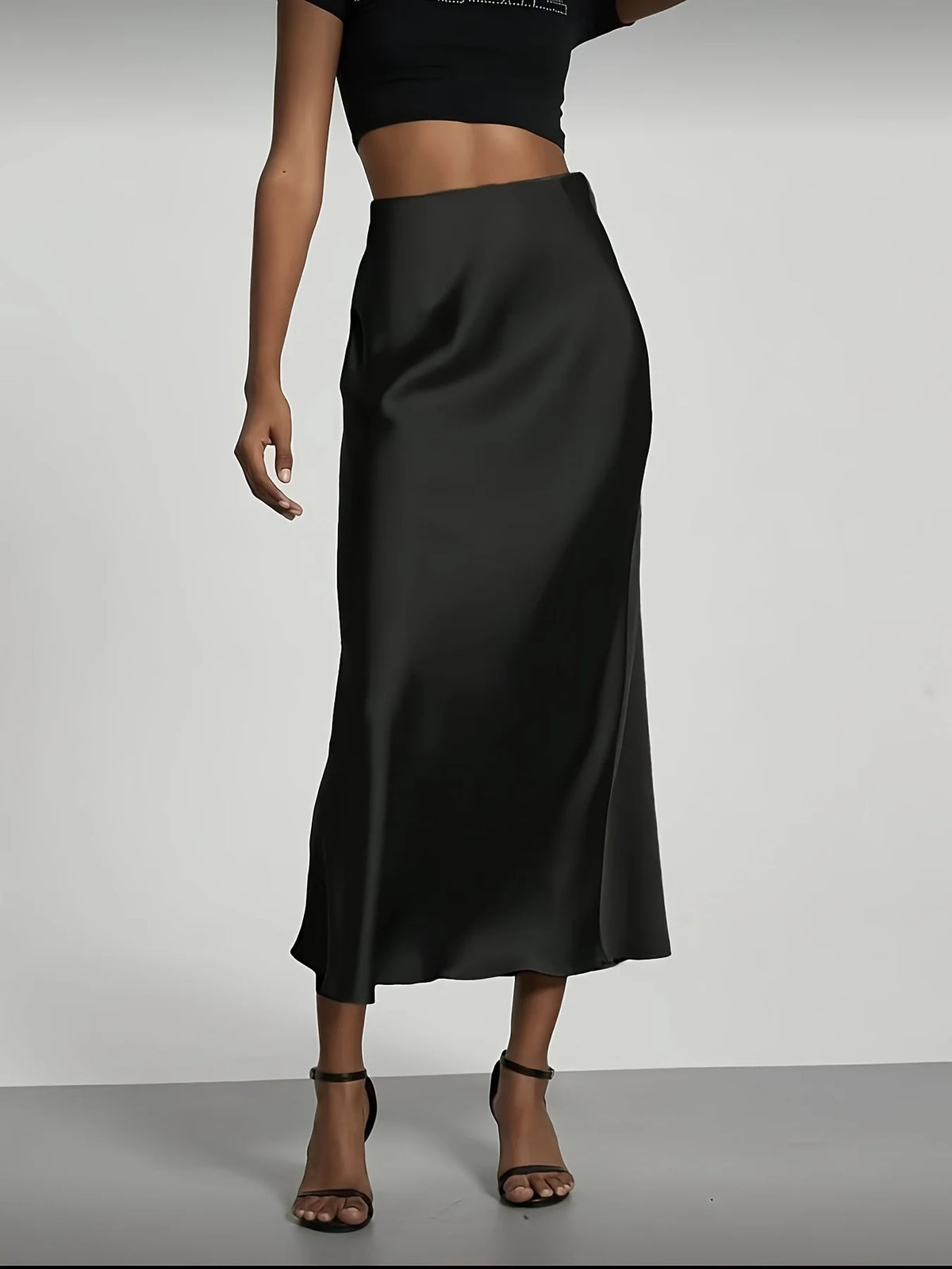 High-Waist Satin Midi Skirt