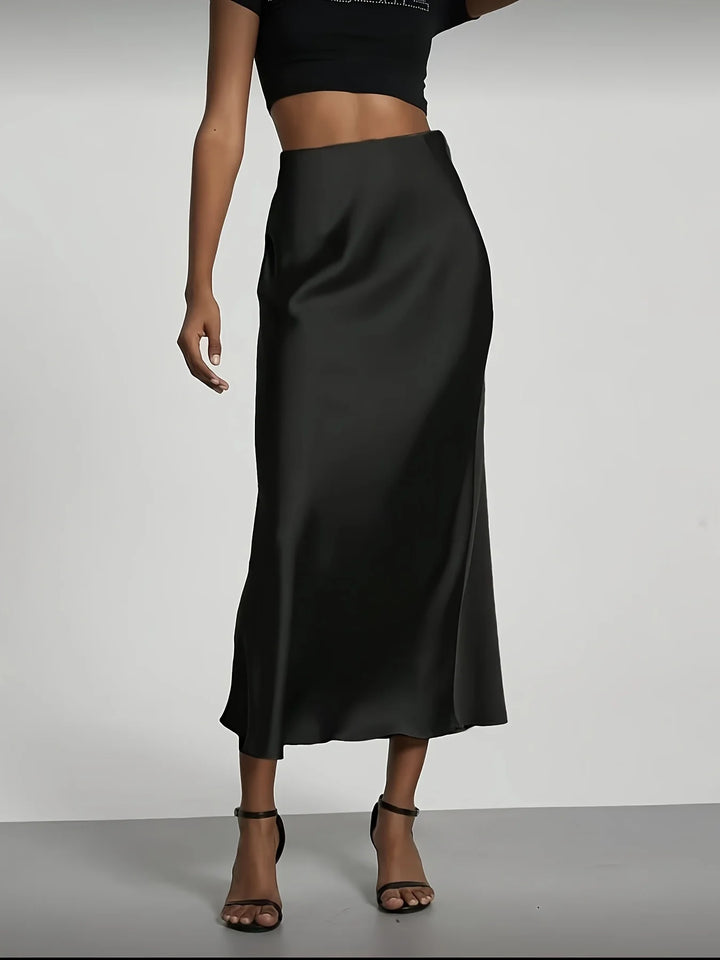 High-Waist Satin Midi Skirt
