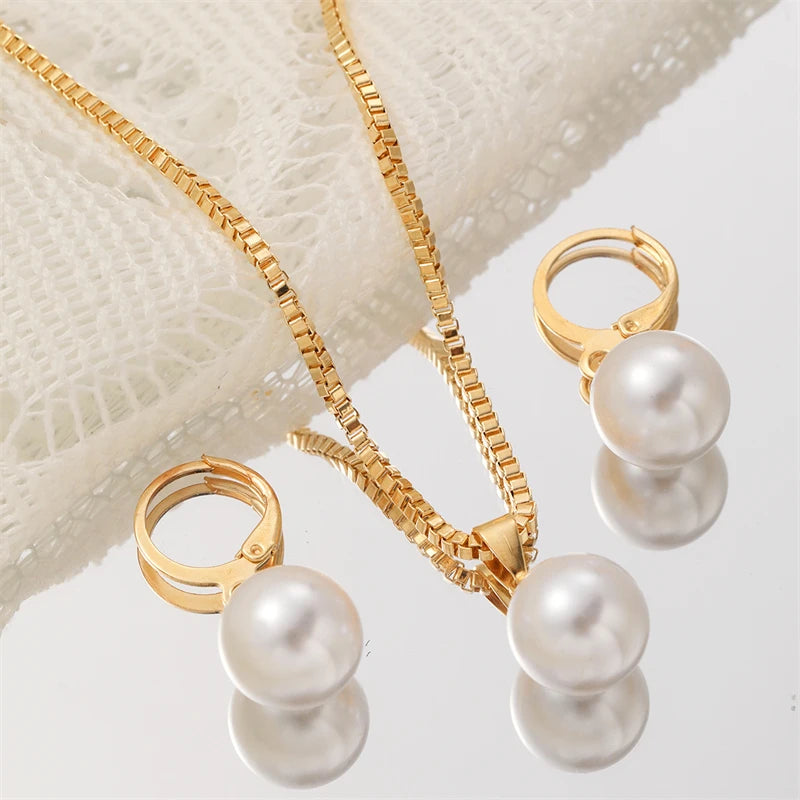 Pearl Pendant Necklace & Earring Set - view 3