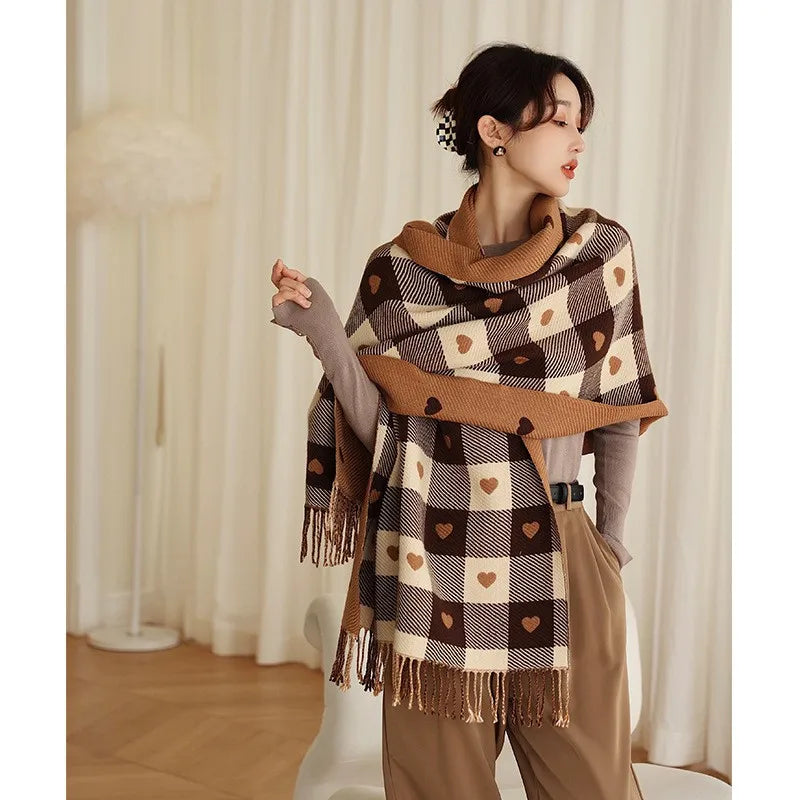 Heart-Shaped Plaid Blanket Scarf - view 5