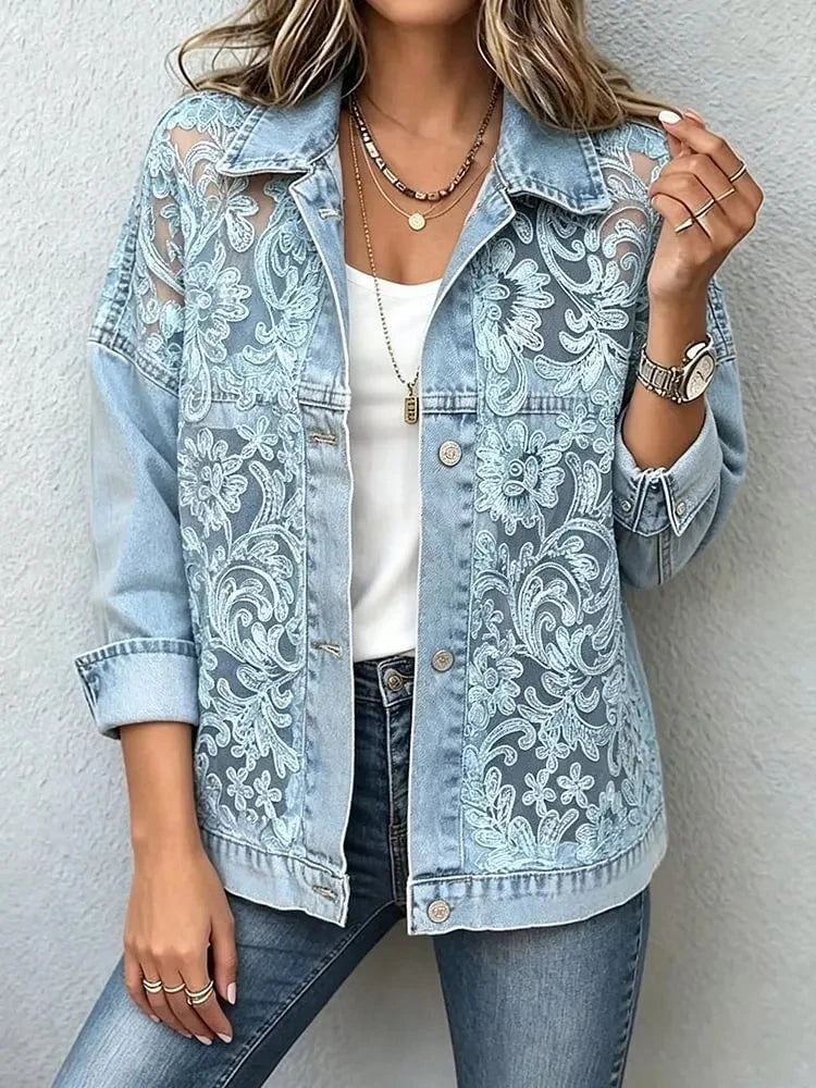 Sheer Lace Faux-Denim Jacket - view 7