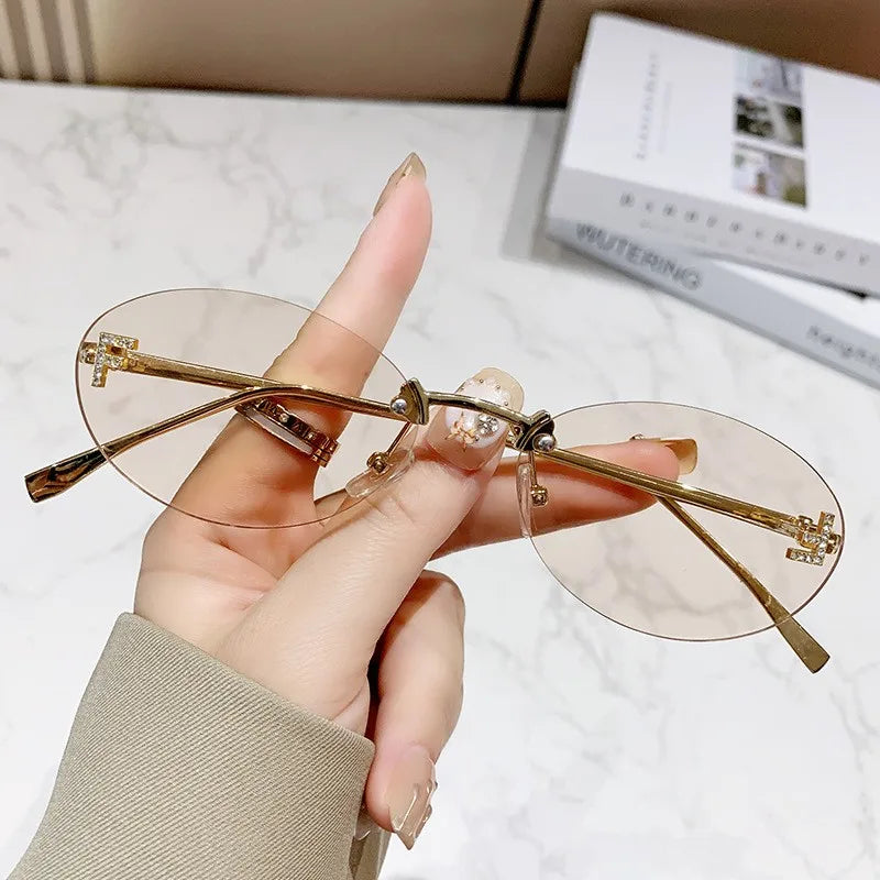 Rimless Diamond-Cut Oval Sunglasses - view 9