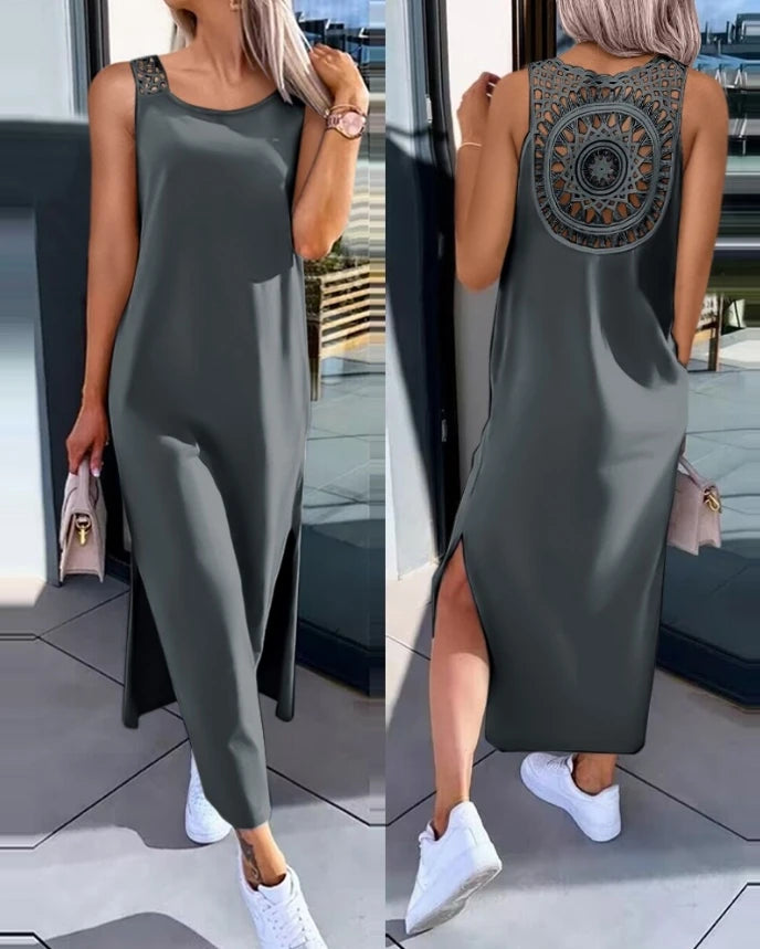 Slit Hollow-Out Sleeveless Dress