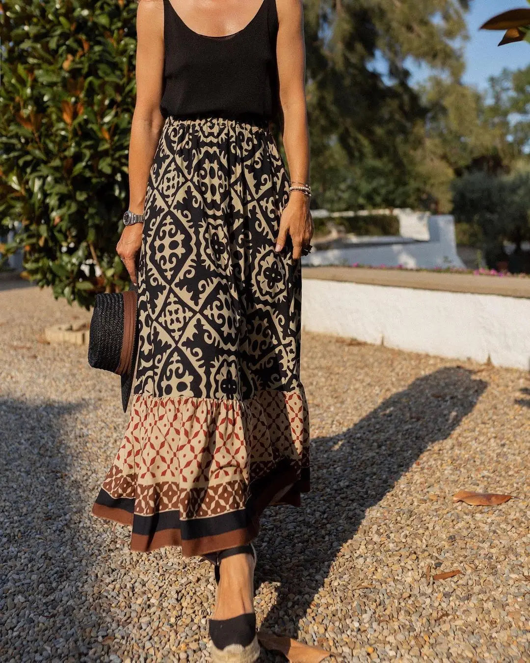 Printed Boho Swing Midi Skirt - view 5
