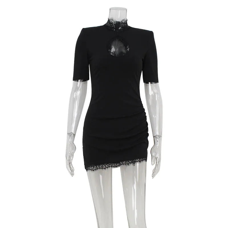 Lace Patchwork High-Collar Bodycon Dress - view 4