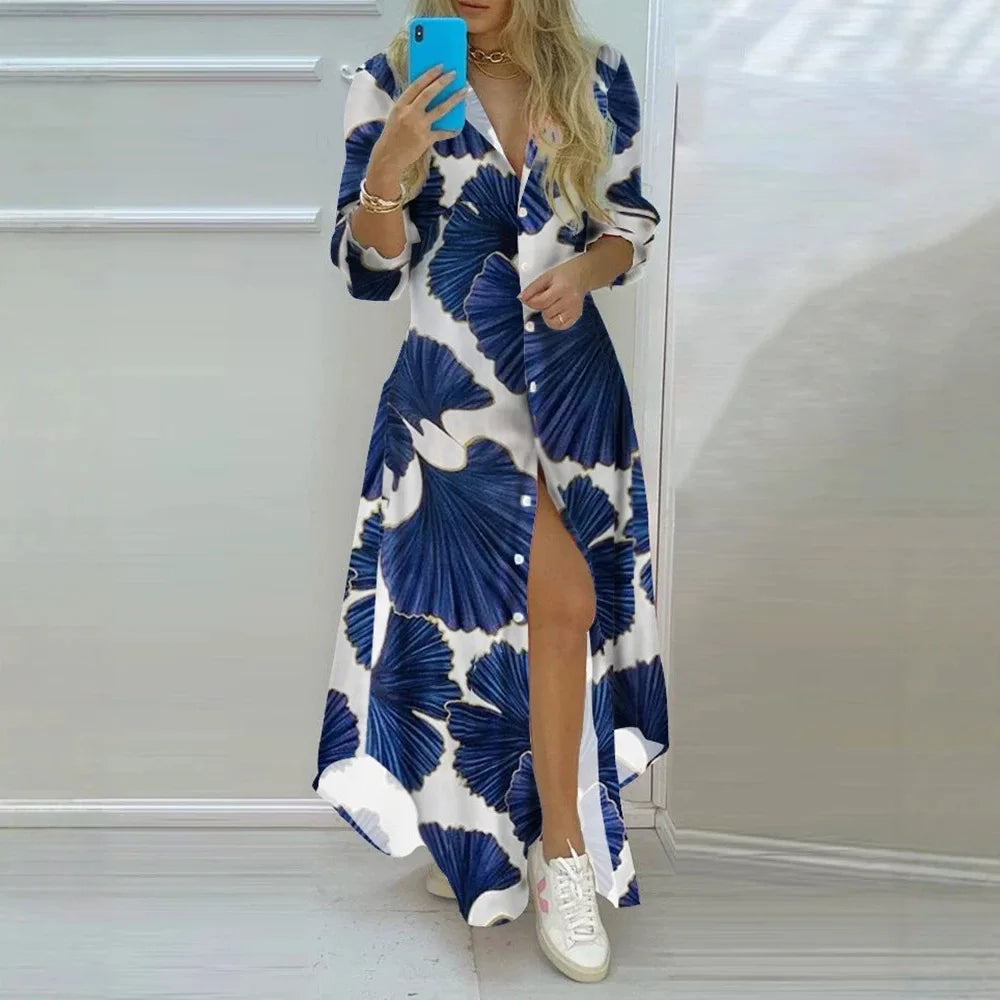 Leaf-Print Maxi Shirt Dress - view 3