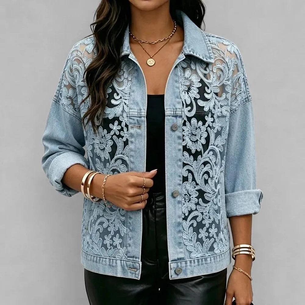 Sheer Lace Faux-Denim Jacket - view 2