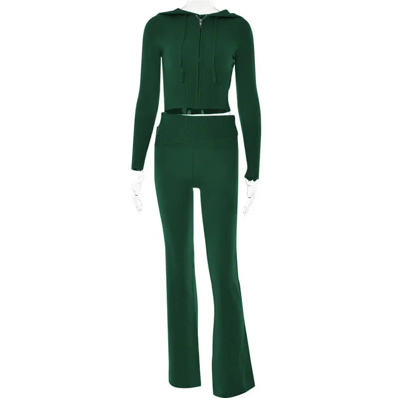 Ribbed Knit Hooded Two-Piece Set - view 15