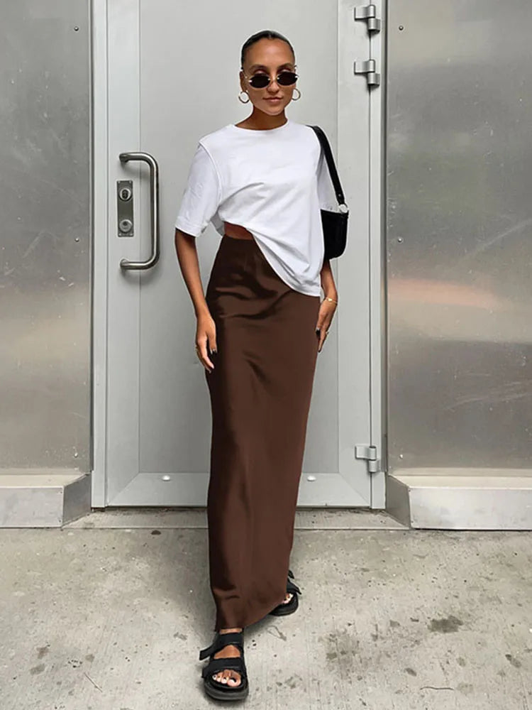 Satin Trumpet Midi Skirt