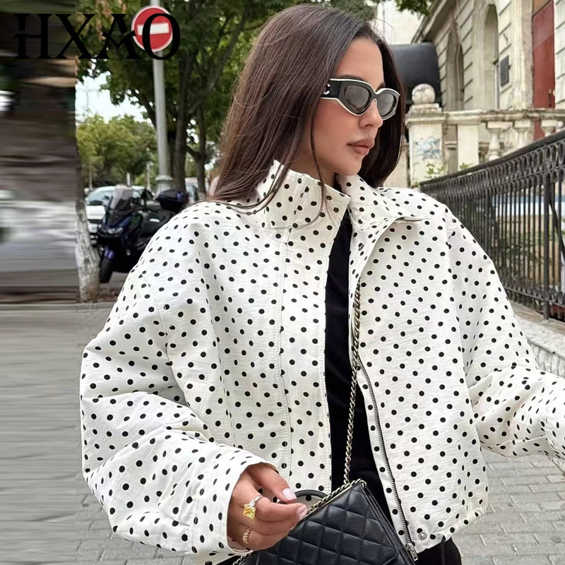 Polka-Dot Zip-Up Bomber Jacket