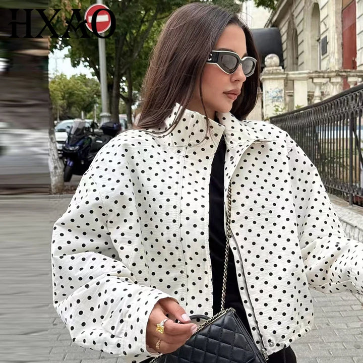 Polka-Dot Zip-Up Bomber Jacket