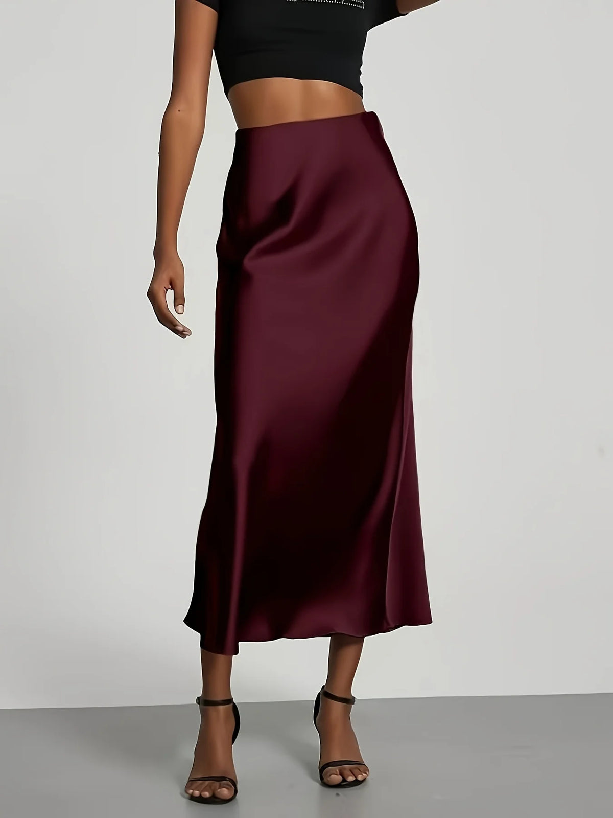 High-Waist Satin Midi Skirt - view 3