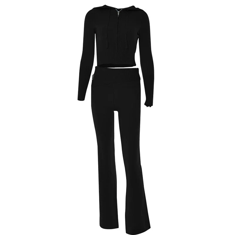Ribbed Knit Hooded Two-Piece Set - view 11