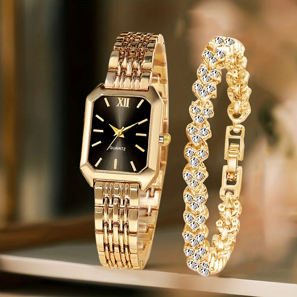 Rhinestone Watch & Bracelet Set