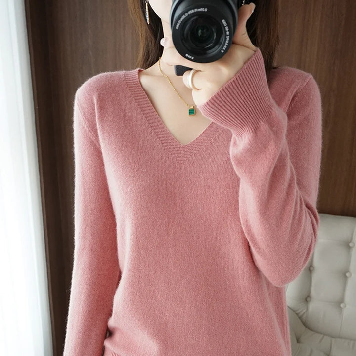 Cashmere-Feel Lace-Neck Hollow Pullover