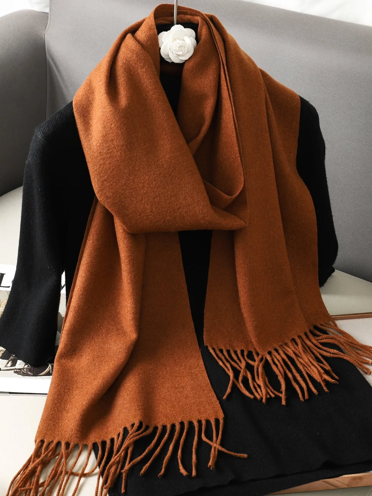 Tasseled Cashmere-Feel Winter Scarf
