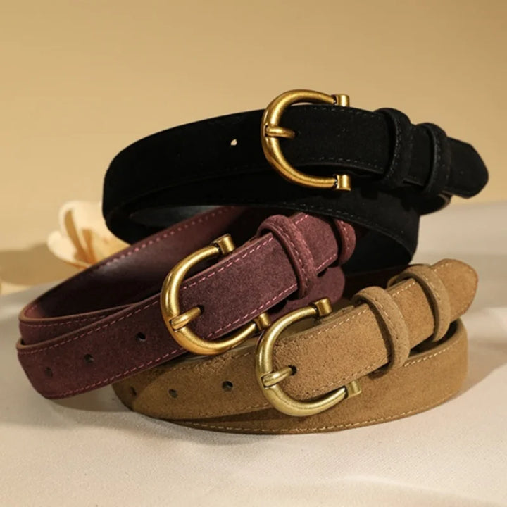 Suede Gold-Buckle Leather Belt