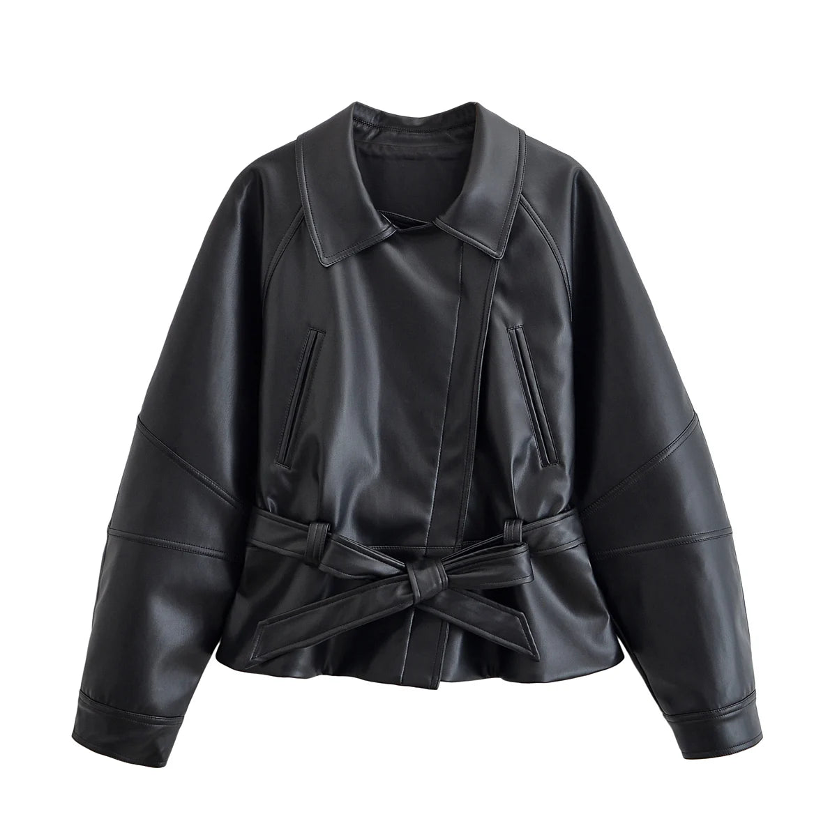 Belted Faux Leather Moto Jacket - view 9