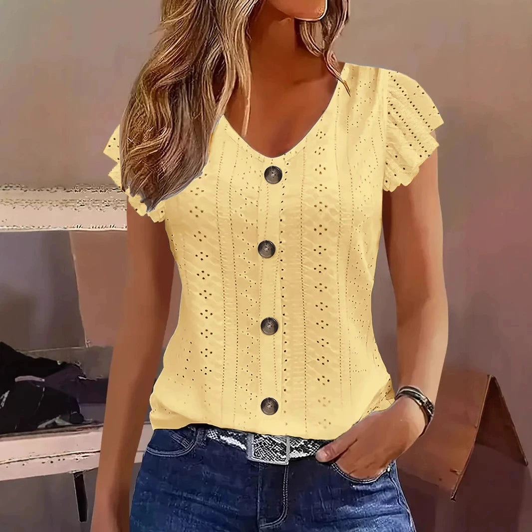 Ruffle-Sleeve V-Neck T-Shirt - view 2